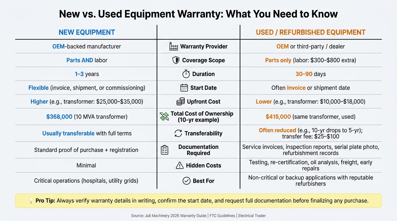 New vs. Used Equipment Warranty: Side-by-Side Comparison