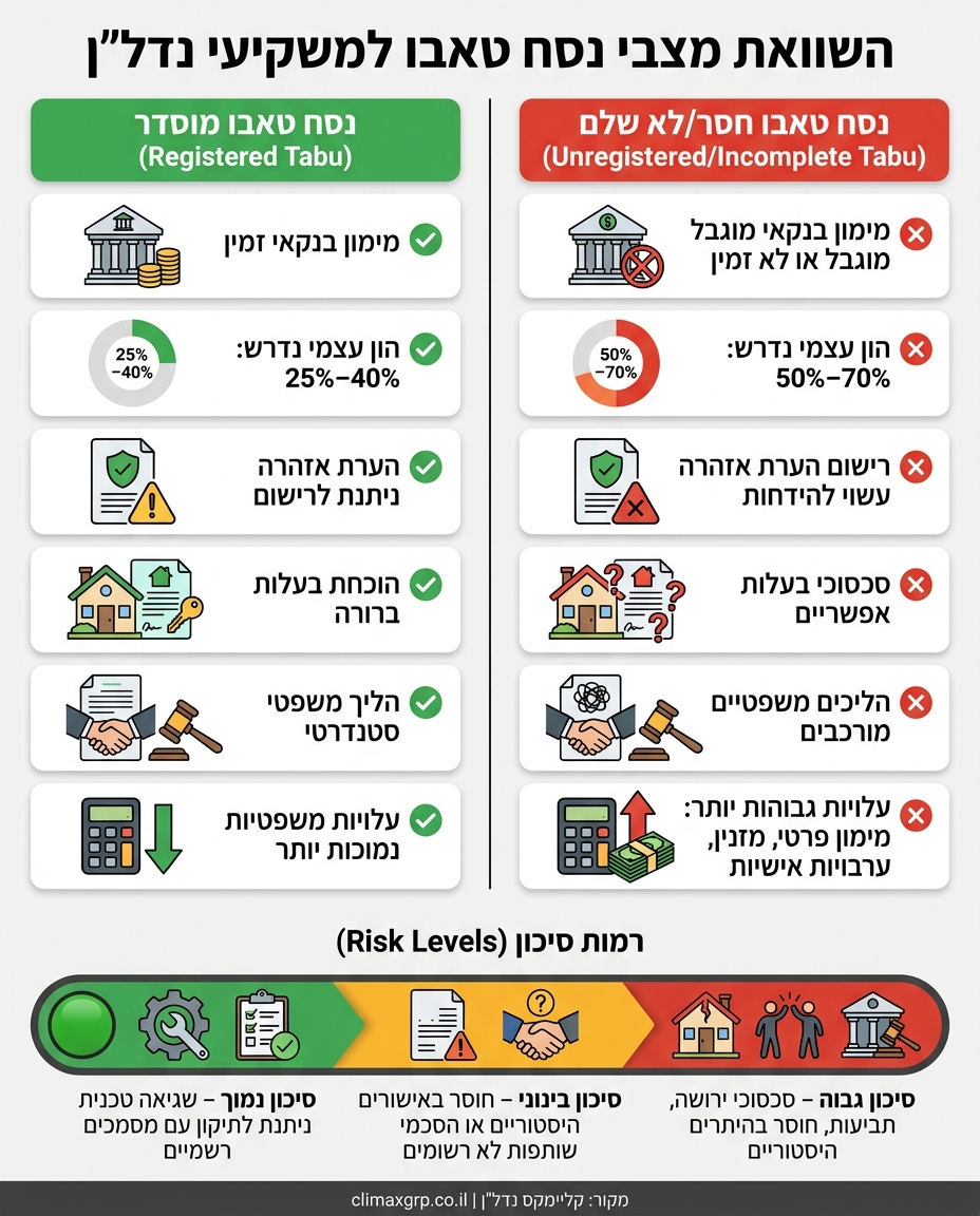 נסח טאבו מוסדר vs. לא מוסדר: השוואת דרישות מימון וסיכונים