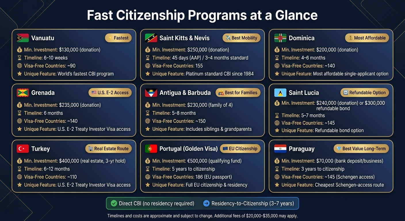 Fast Citizenship Programs Compared: Cost, Timeline & Key Benefits