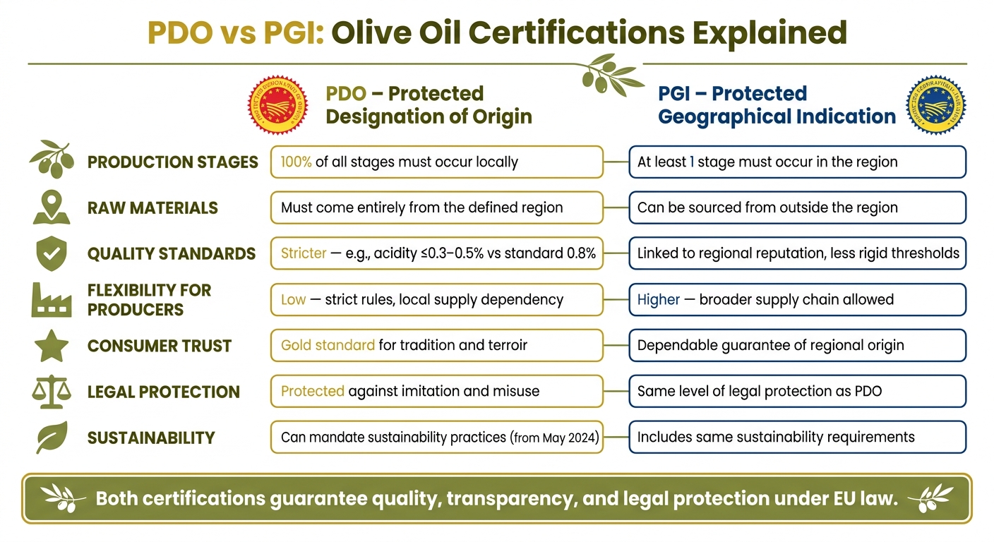 PDO vs PGI Olive Oil Certification: Side-by-Side Comparison
