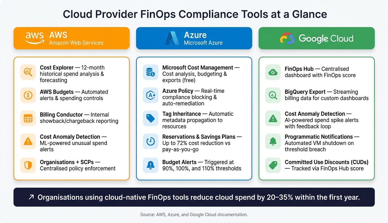 AWS vs Azure vs Google Cloud: FinOps Compliance Tools Compared