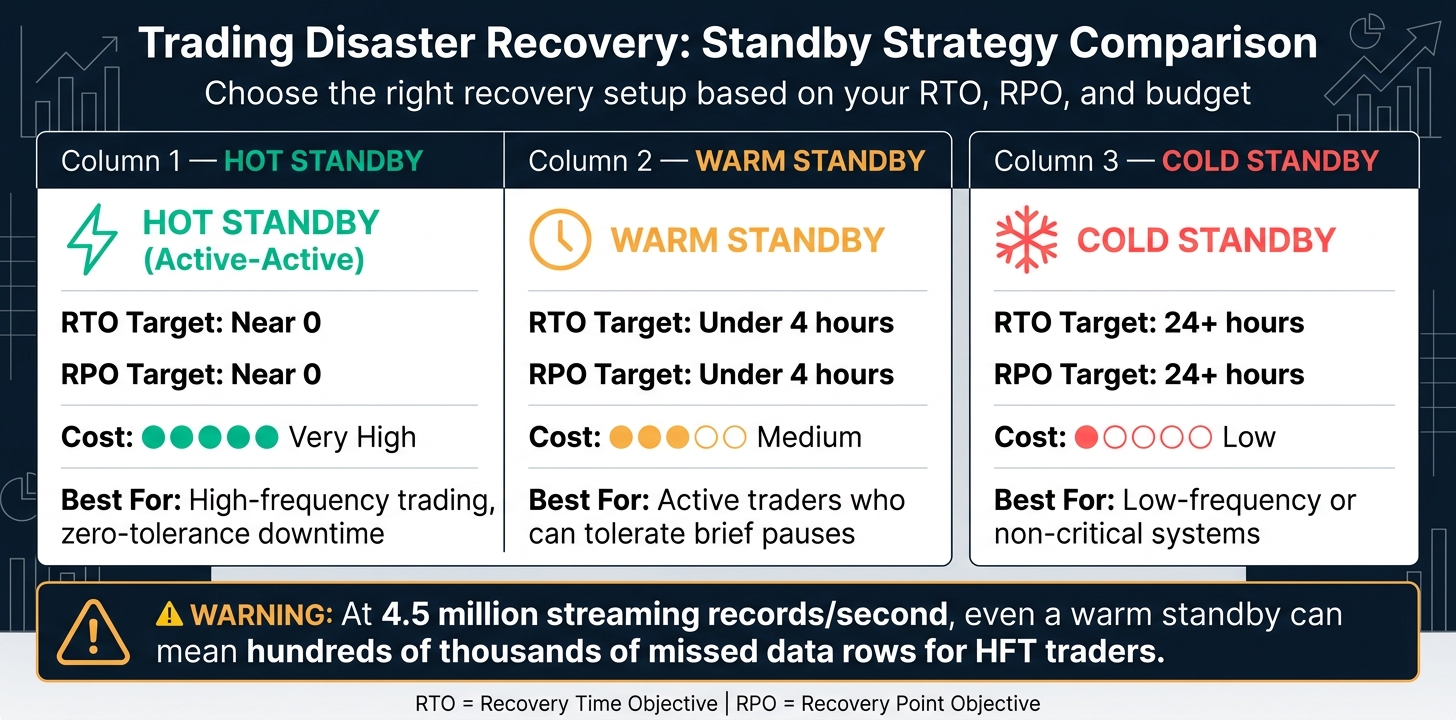 Trading Disaster Recovery: Hot vs Warm vs Cold Standby Strategies