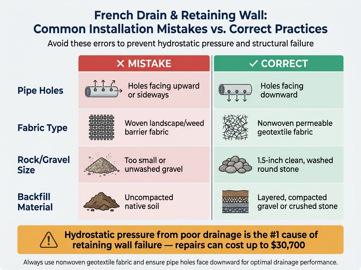 French Drain vs. Retaining Wall: Common Mistakes vs. Correct Installation