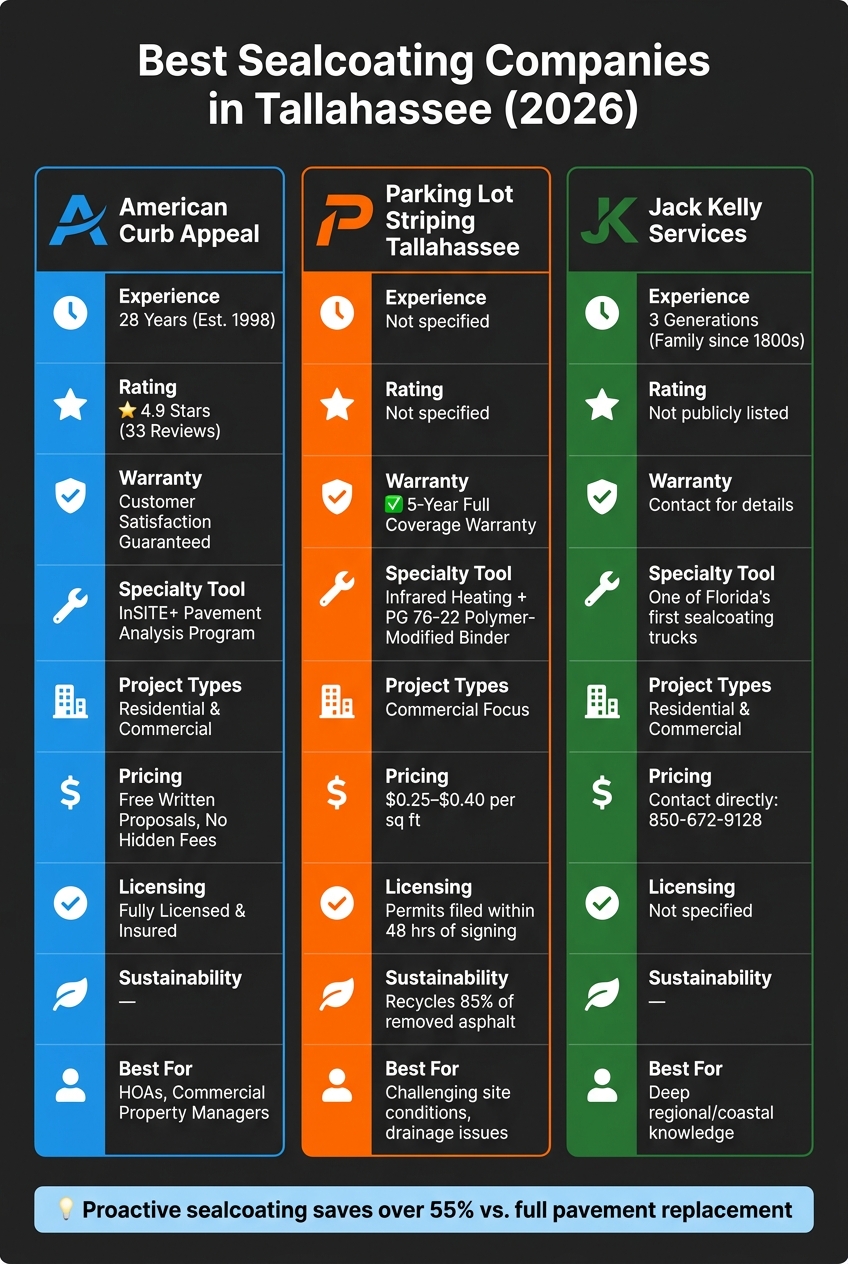 Best Sealcoating Companies in Tallahassee: Side-by-Side Comparison (2026)