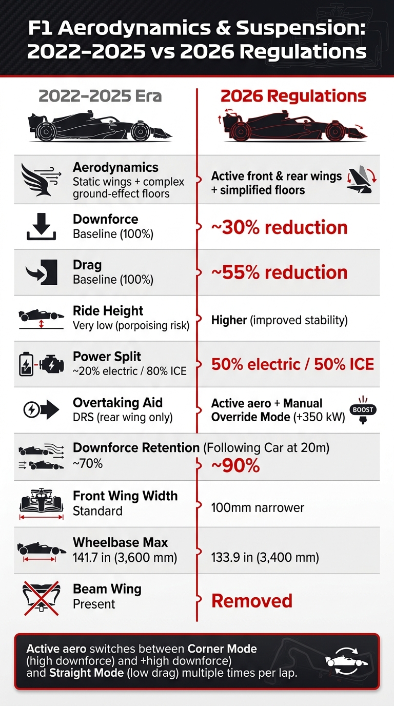 F1 2022–2025 vs 2026 Regulations: Aero & Suspension Changes
