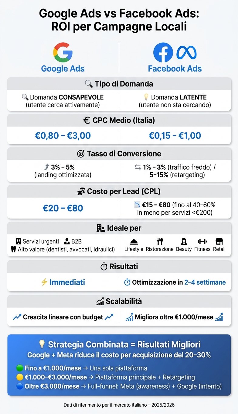 Google ads vs facebook ads: roi per campagne locali 1 Google ads vs facebook ads: roi per campagne locali in italia