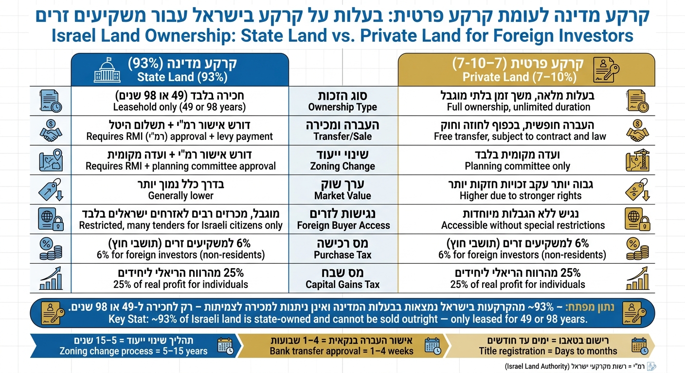 קרקע מדינה מול קרקע פרטית בישראל: מדריך למשקיע זר
