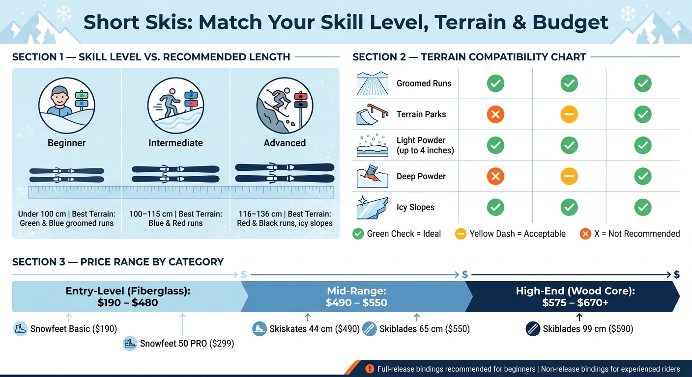 Short Skis by Skill Level, Length & Price: Quick Comparison Guide