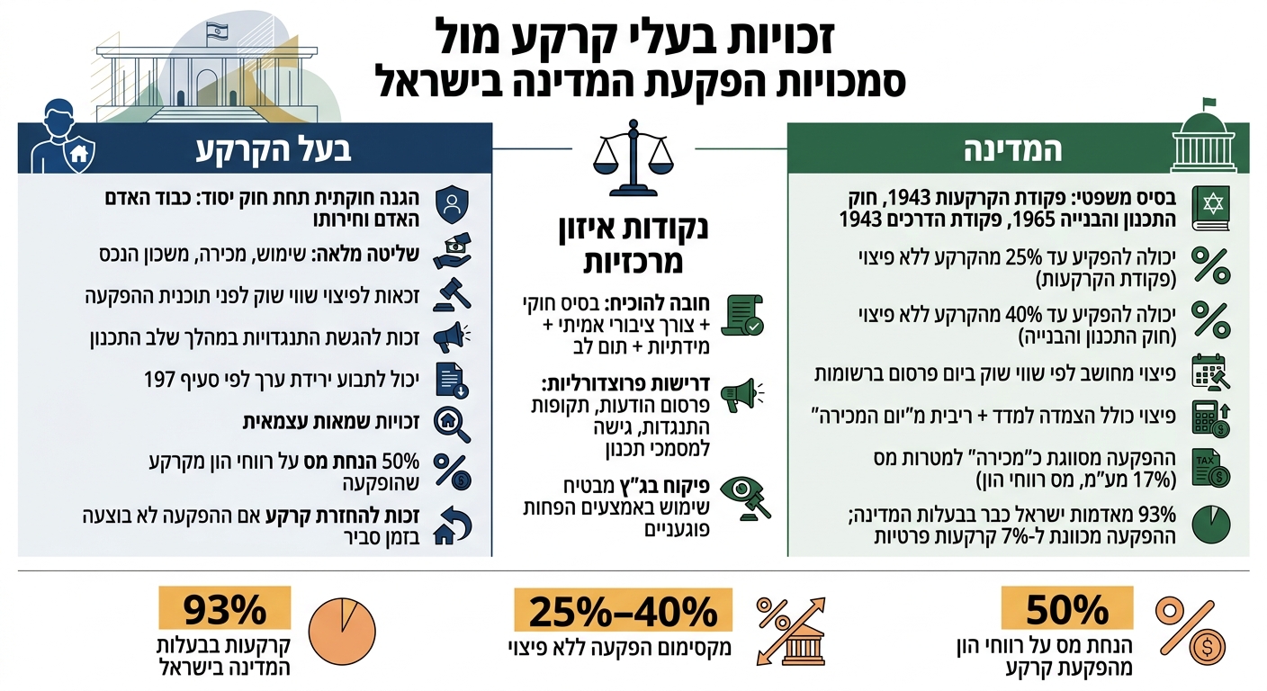 זכויות בעלי קרקע מול סמכויות הפקעת המדינה בישראל