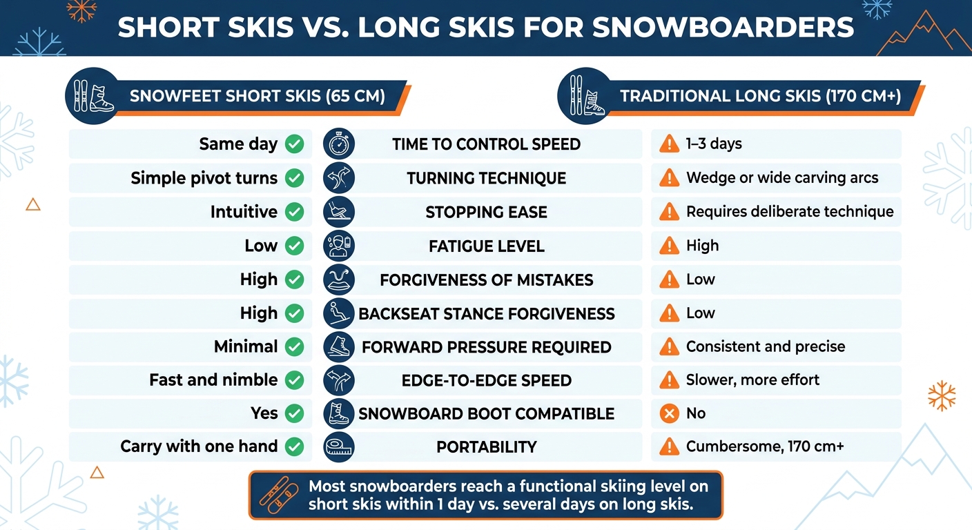 Short Skis vs. Long Skis for Snowboarders: Learning Curve Comparison