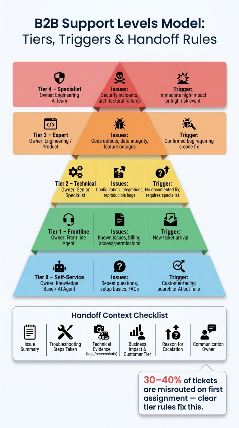 B2B Support Levels Model: Tiers, Triggers & Handoff Rules