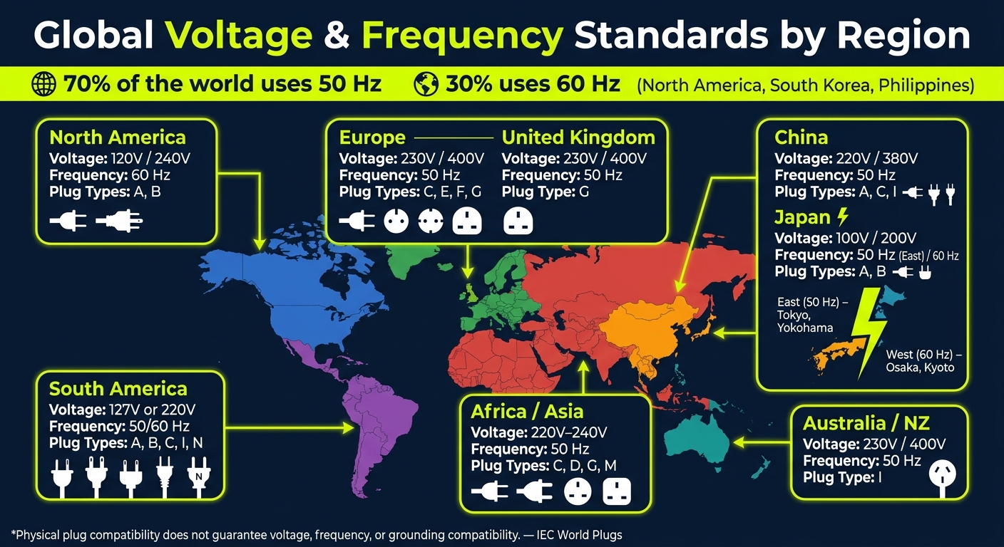 Global Voltage & Frequency Standards by Region