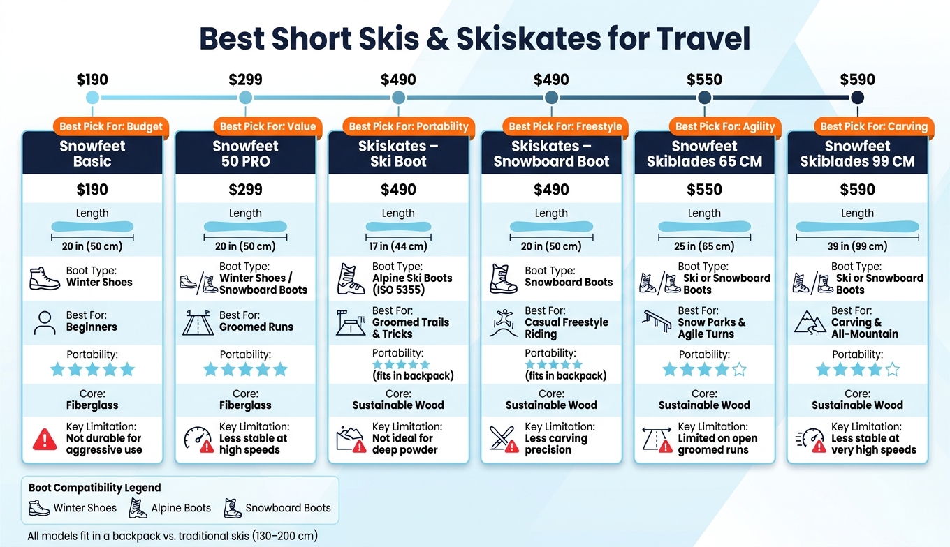 Best Short Skis & Skiskates for Travel: Side-by-Side Comparison