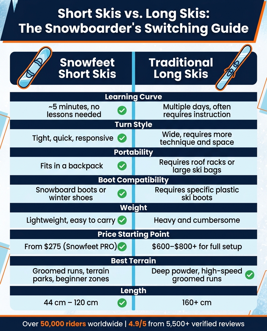 Short Skis vs. Long Skis: The Snowboarder's Switching Guide
