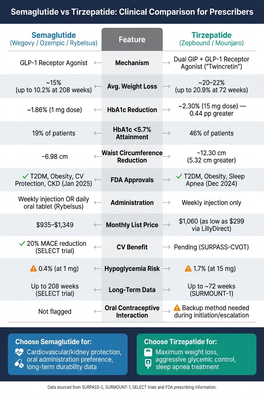 Semaglutide vs Tirzepatide: Clinical Comparison for Prescribers