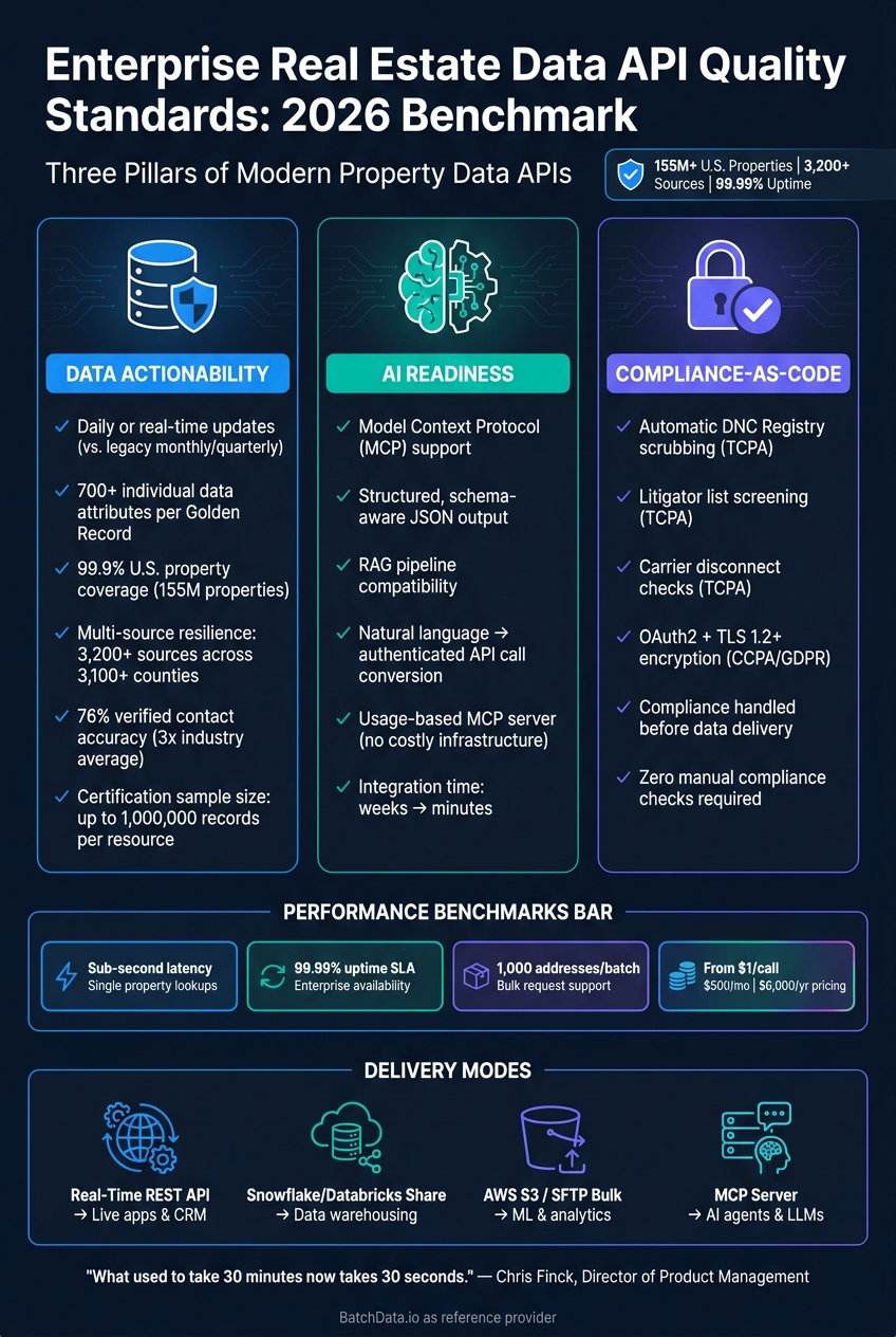 Enterprise Real Estate Data API Quality Standards 2026: The 3-Pillar Benchmark