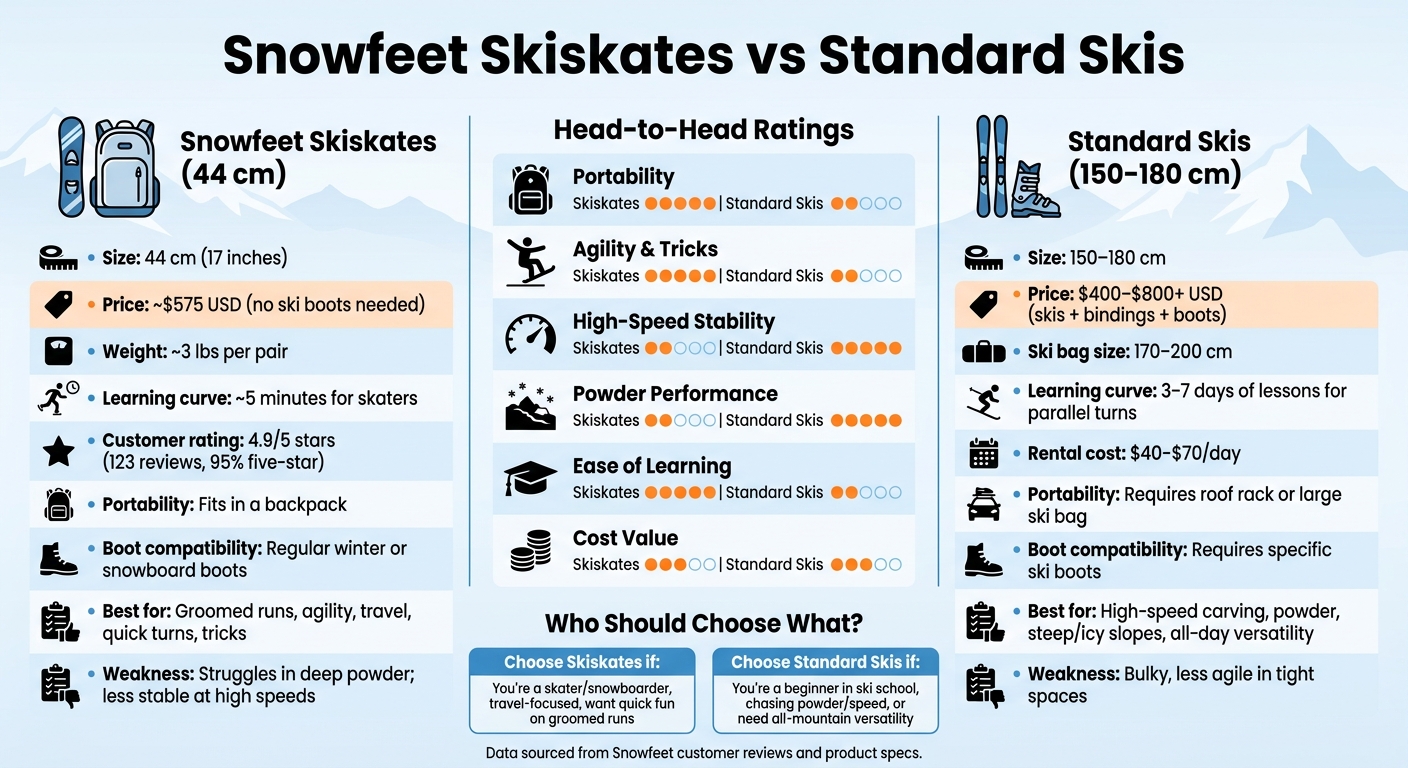 Snowfeet Skiskates vs Standard Skis: Side-by-Side Comparison
