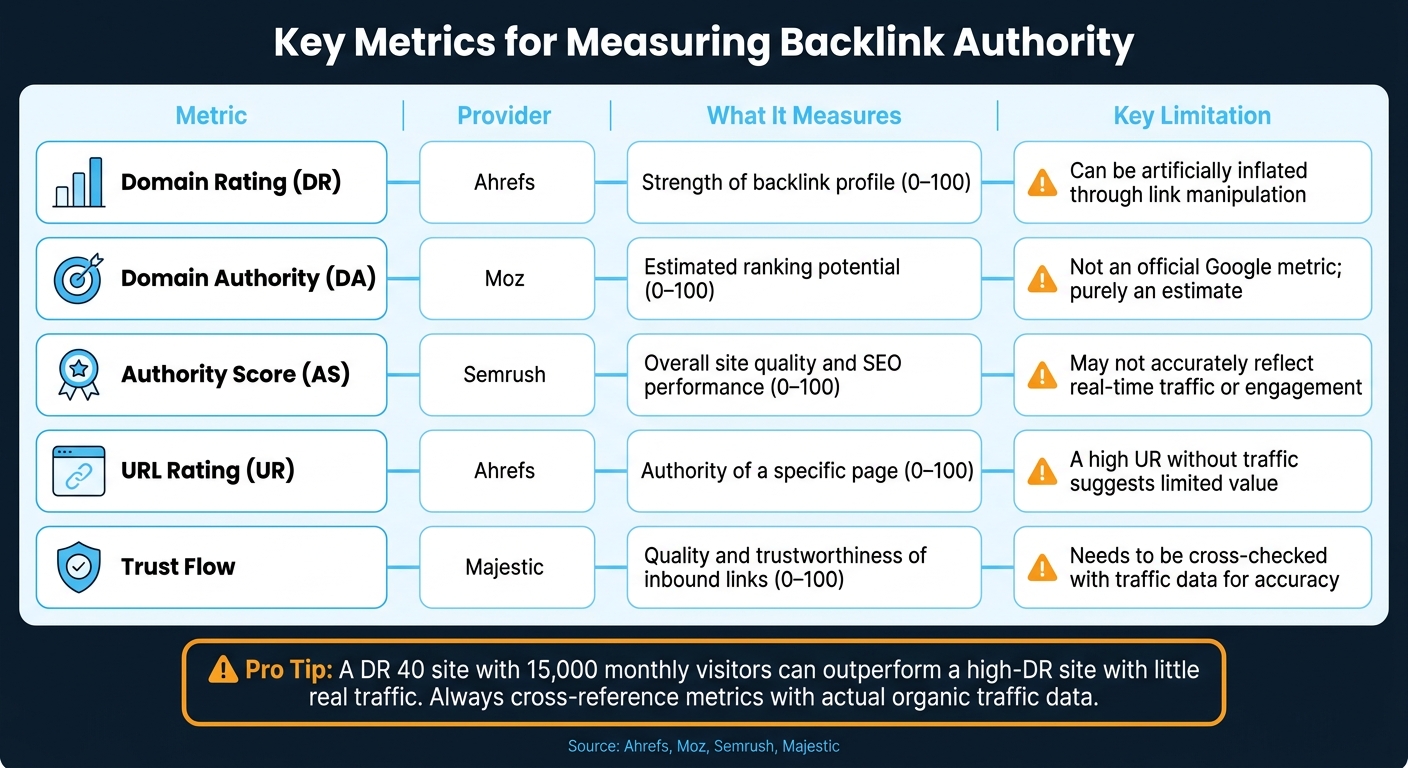 Backlink Authority Metrics Compared: DR, DA, AS, UR & Trust Flow