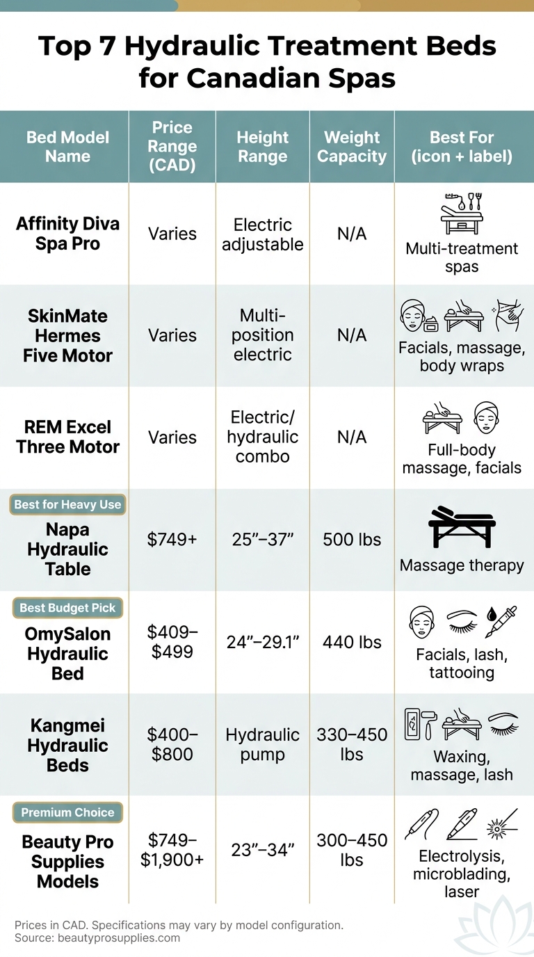 Top 7 Hydraulic Treatment Beds for Spas: Side-by-Side Comparison