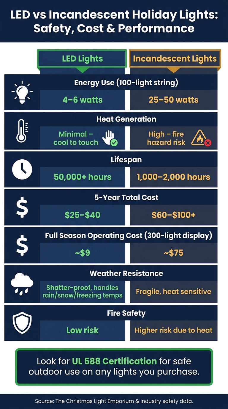 LED vs Incandescent Holiday Lights: Safety, Cost & Performance
