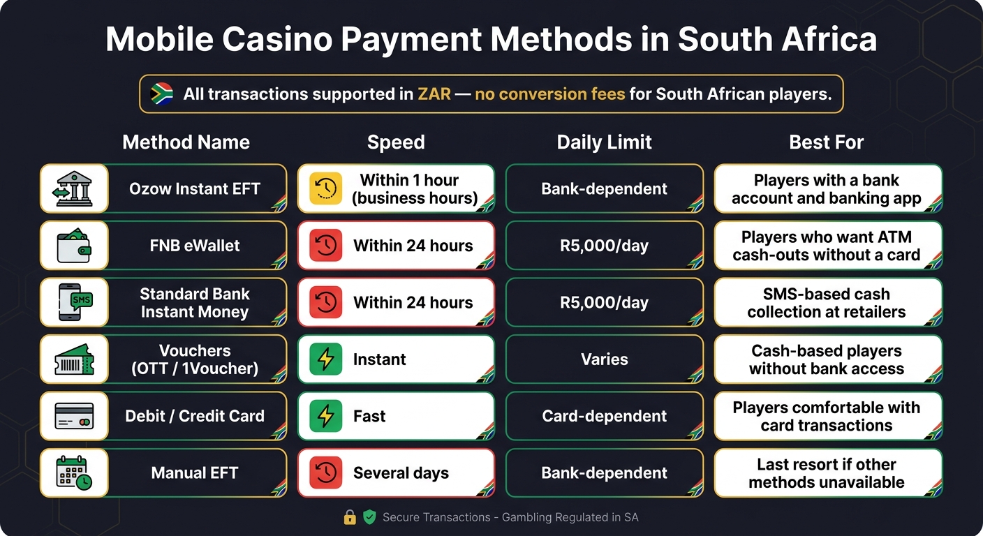 Mobile Casino Payment Methods in South Africa: Speed, Limits & Best Use