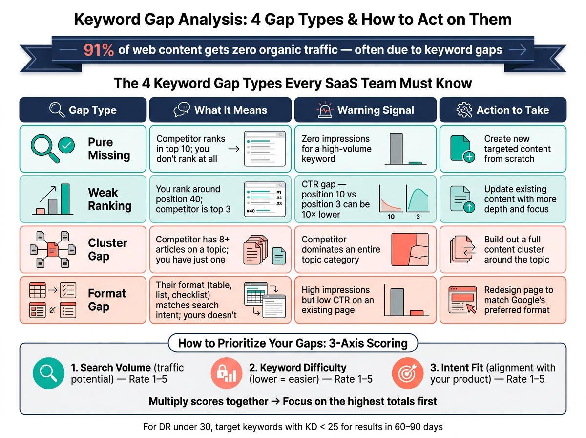 Keyword Gap Analysis: Types, Signals & Content Actions for SaaS Growth