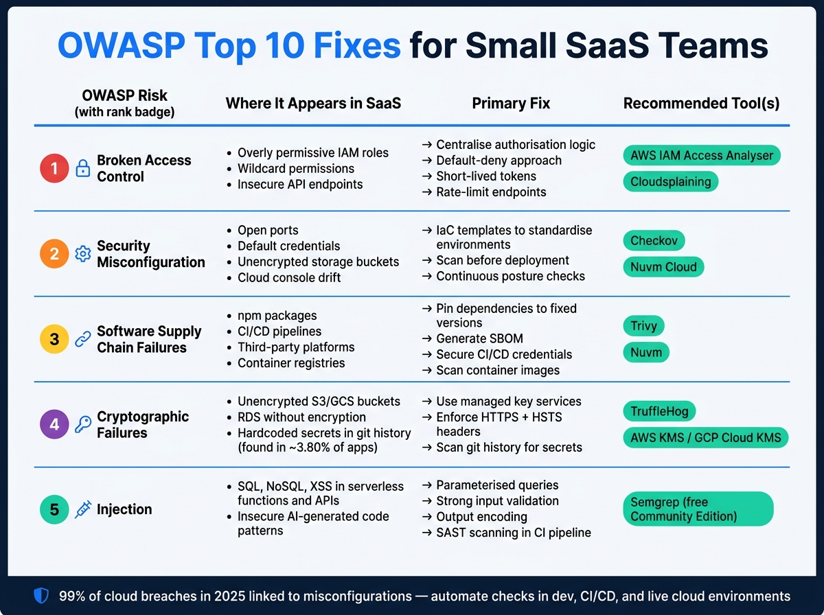 OWASP Top 10 Fixes for Small SaaS Teams: Risks, Tools & Actions
