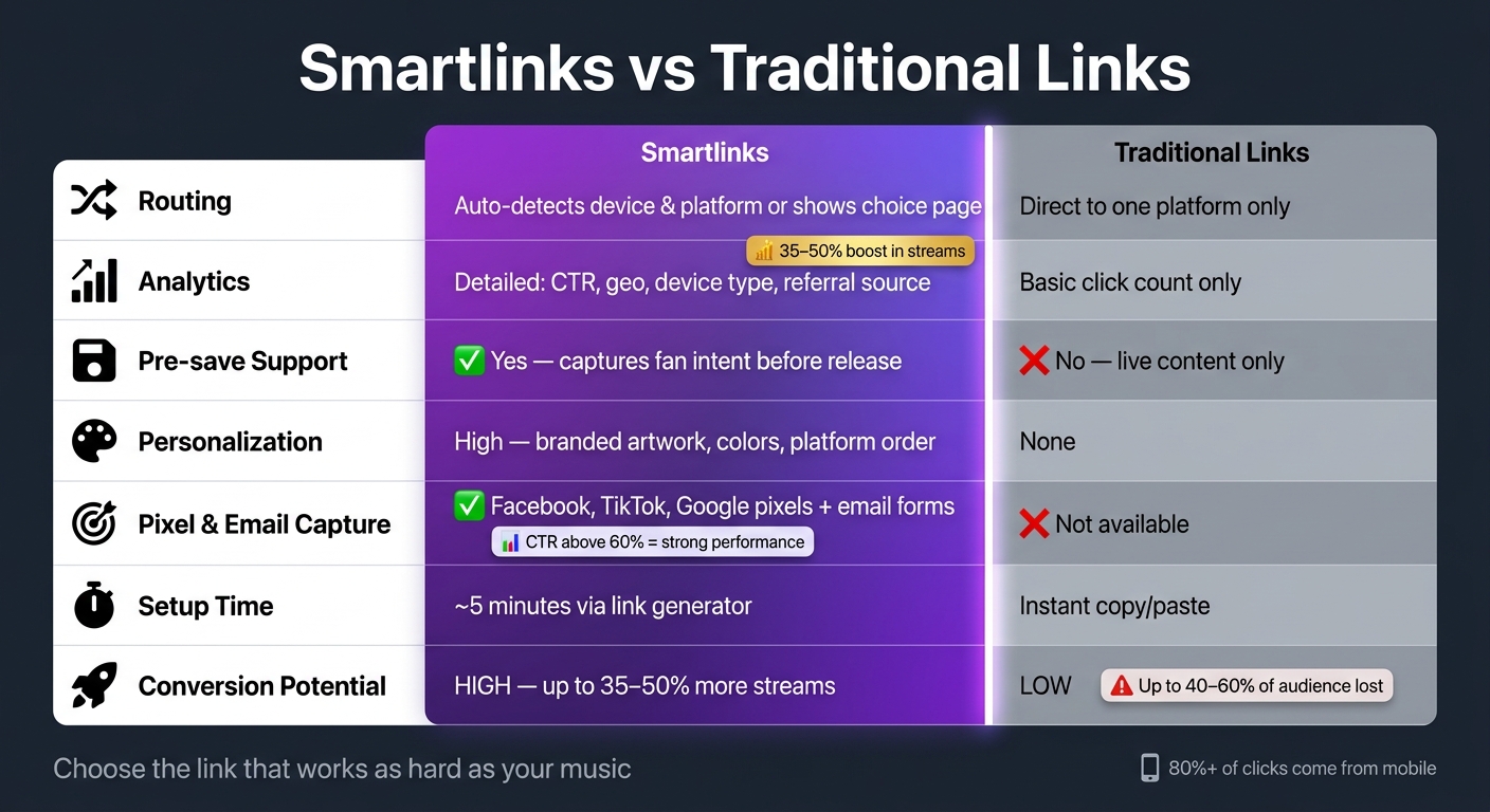 Smartlinks vs Traditional Links: Feature Comparison for Music Promotion