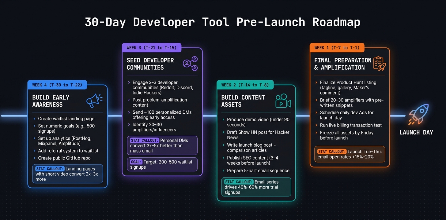 30-Day Developer Tool Pre-Launch Roadmap