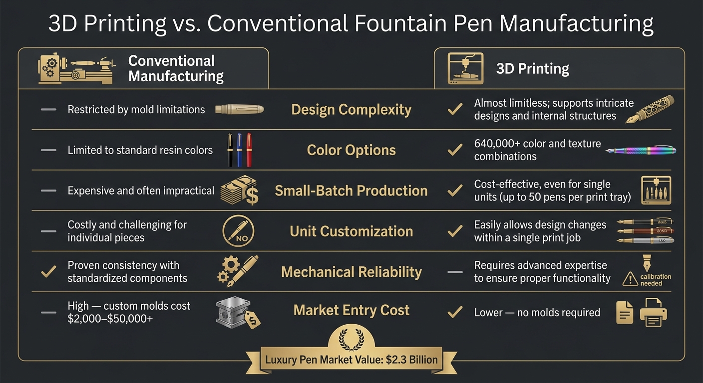 3D Printing vs. Conventional Fountain Pen Manufacturing: Key Differences