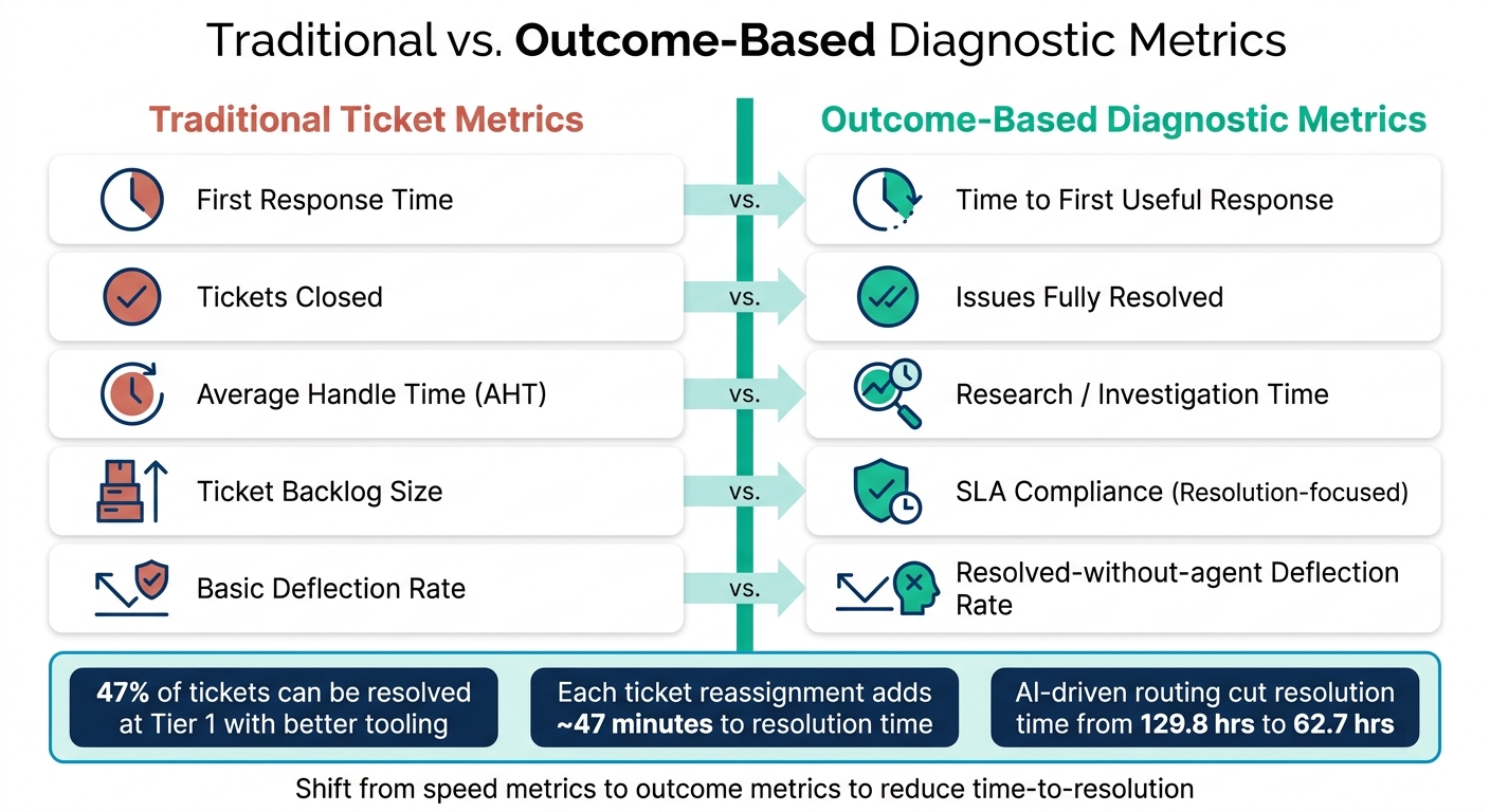 Traditional vs. Outcome-Based Diagnostic Metrics for Faster Ticket Resolution