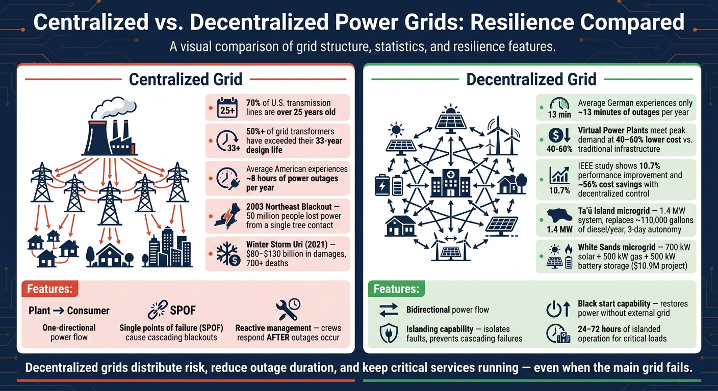 Centralized vs. Decentralized Power Grids: Resilience Compared