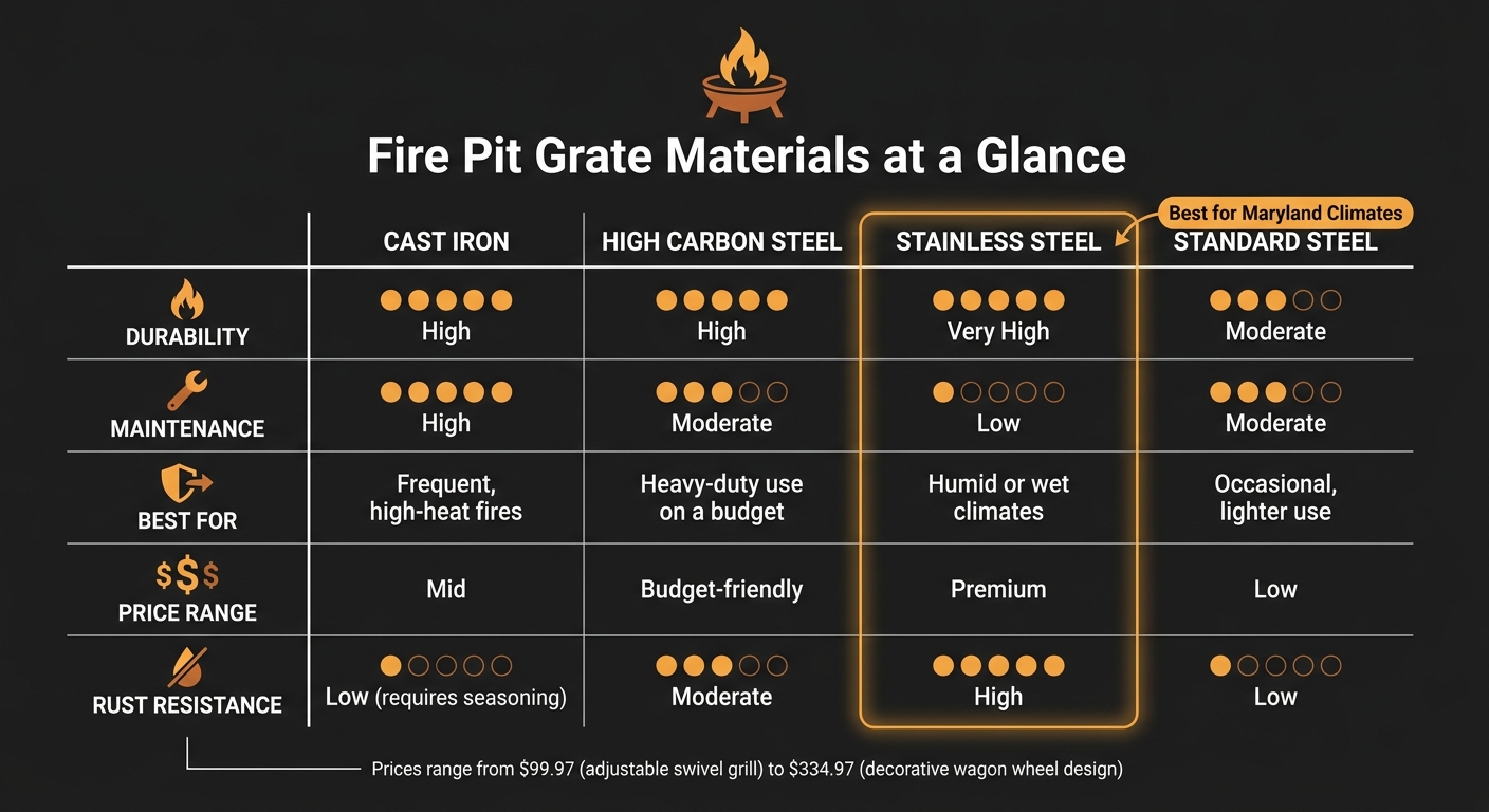 Fire Pit Grate Materials: Durability, Maintenance & Best Use