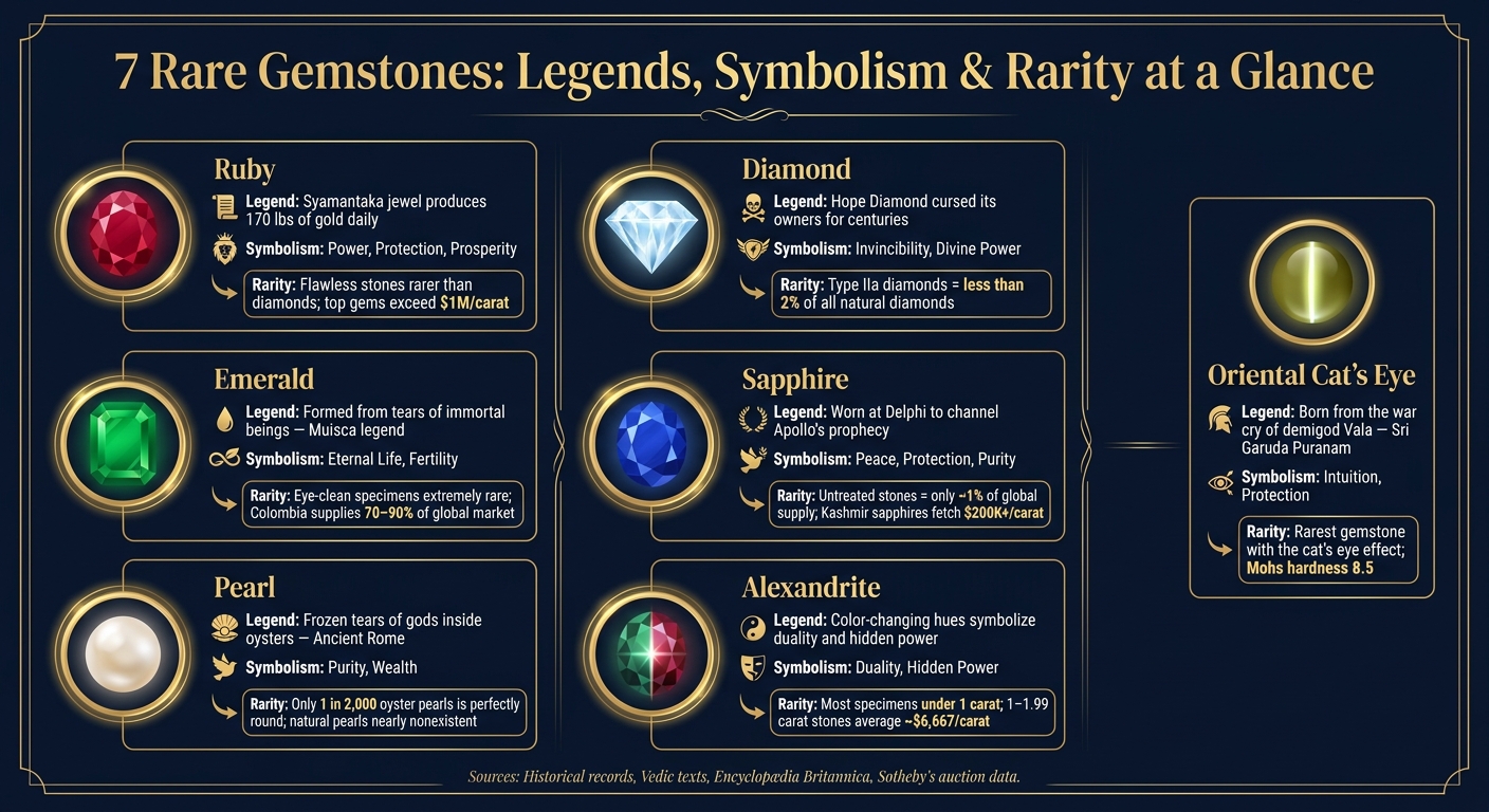 7 Rare Gemstones: Legends, Symbolism & Rarity at a Glance
