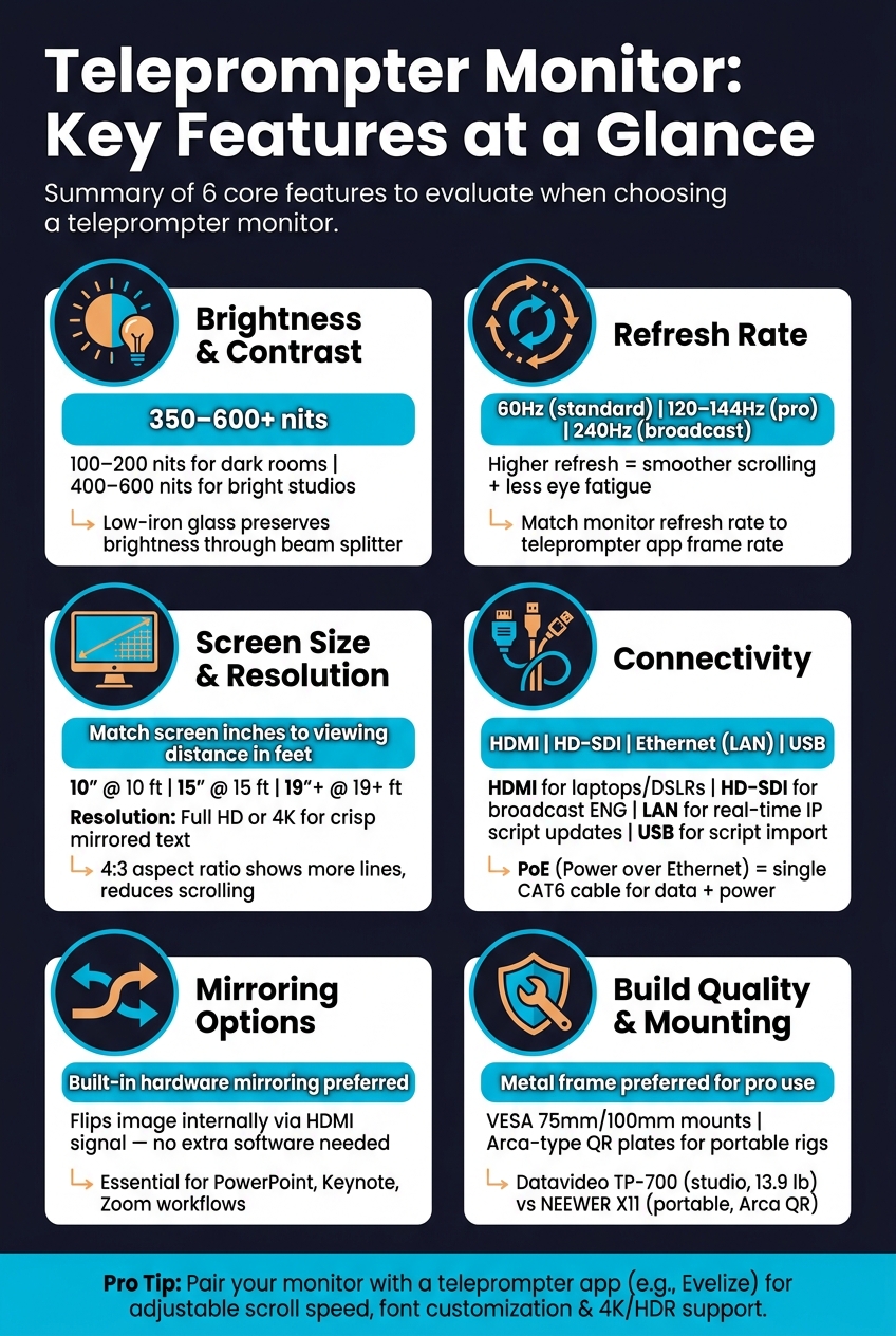 Teleprompter Monitor Features: Specs & Best Use Cases