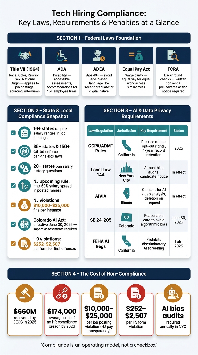 Tech Hiring Compliance: Key Laws, Requirements & Penalties at a Glance
