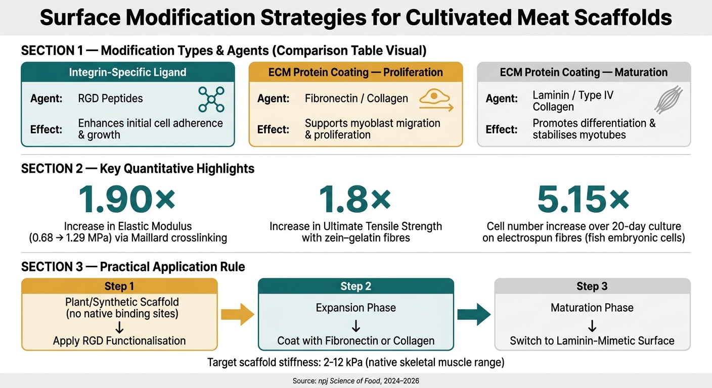 Scaffold Surface Modifications for Cultivated Meat: A Visual Guide