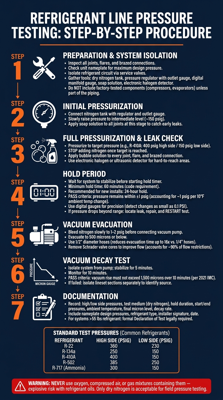 Refrigerant Line Pressure Testing: Step-by-Step Procedure