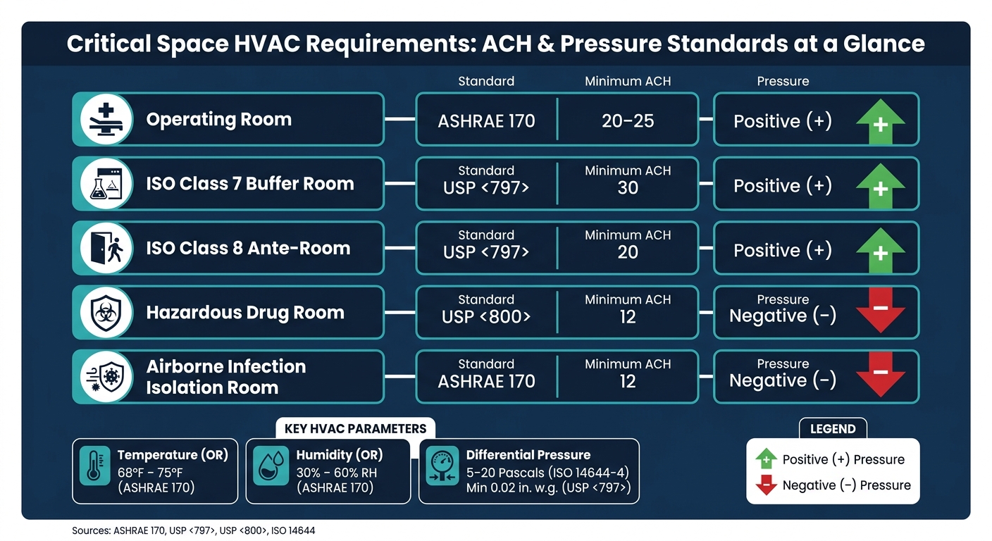 Critical Space HVAC Requirements: ACH & Pressure Standards at a Glance