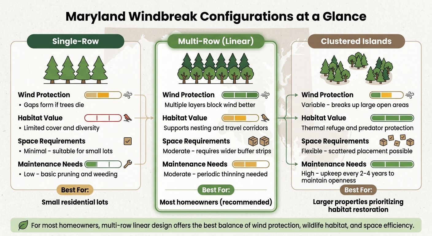 Maryland Windbreak Configurations: Wind Protection, Habitat Value & Maintenance Compared