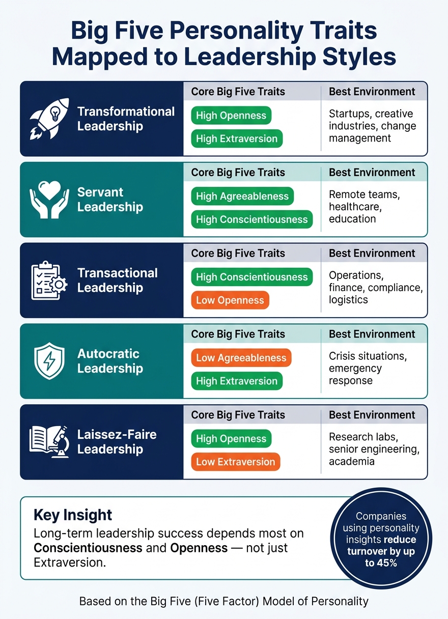 Big Five Personality Traits Mapped to Leadership Styles