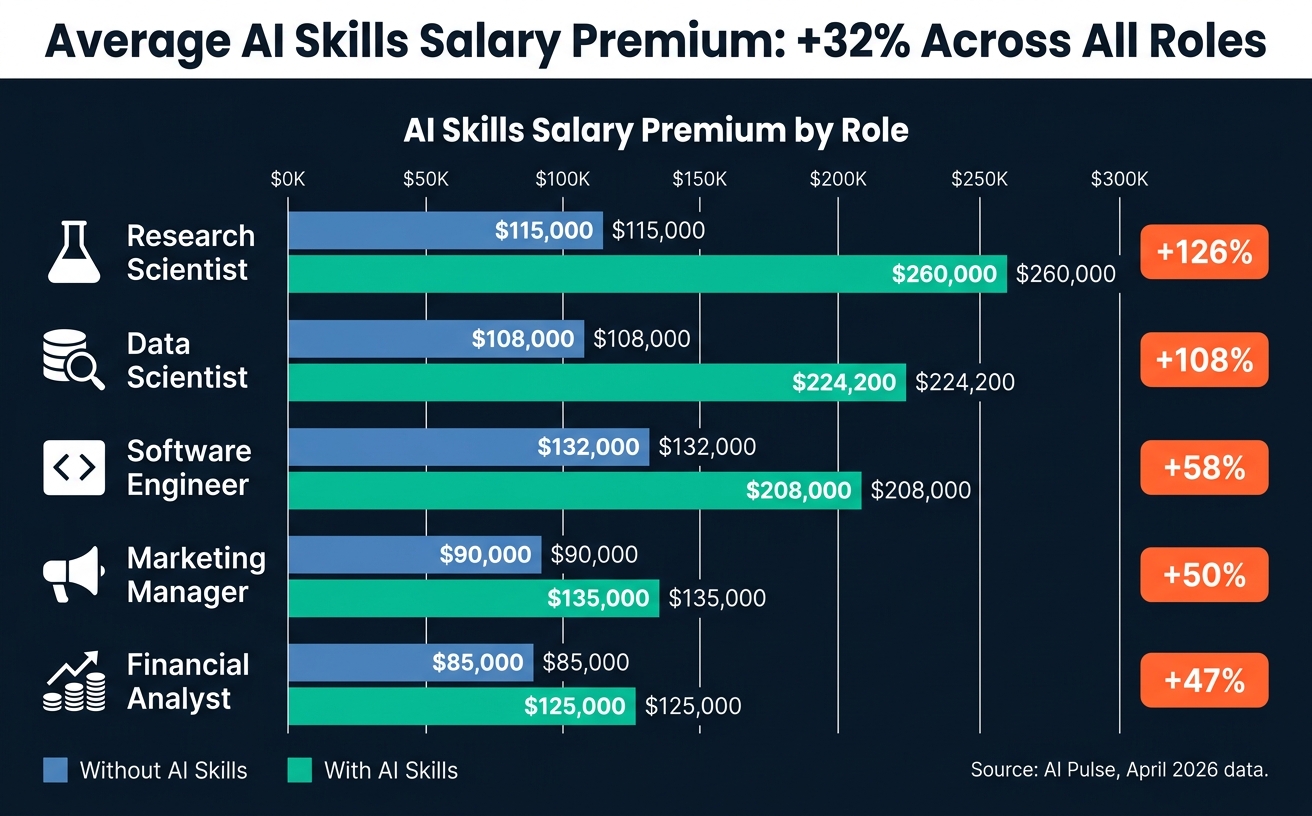 AI Skills Salary Premium by Role: With vs. Without AI Expertise
