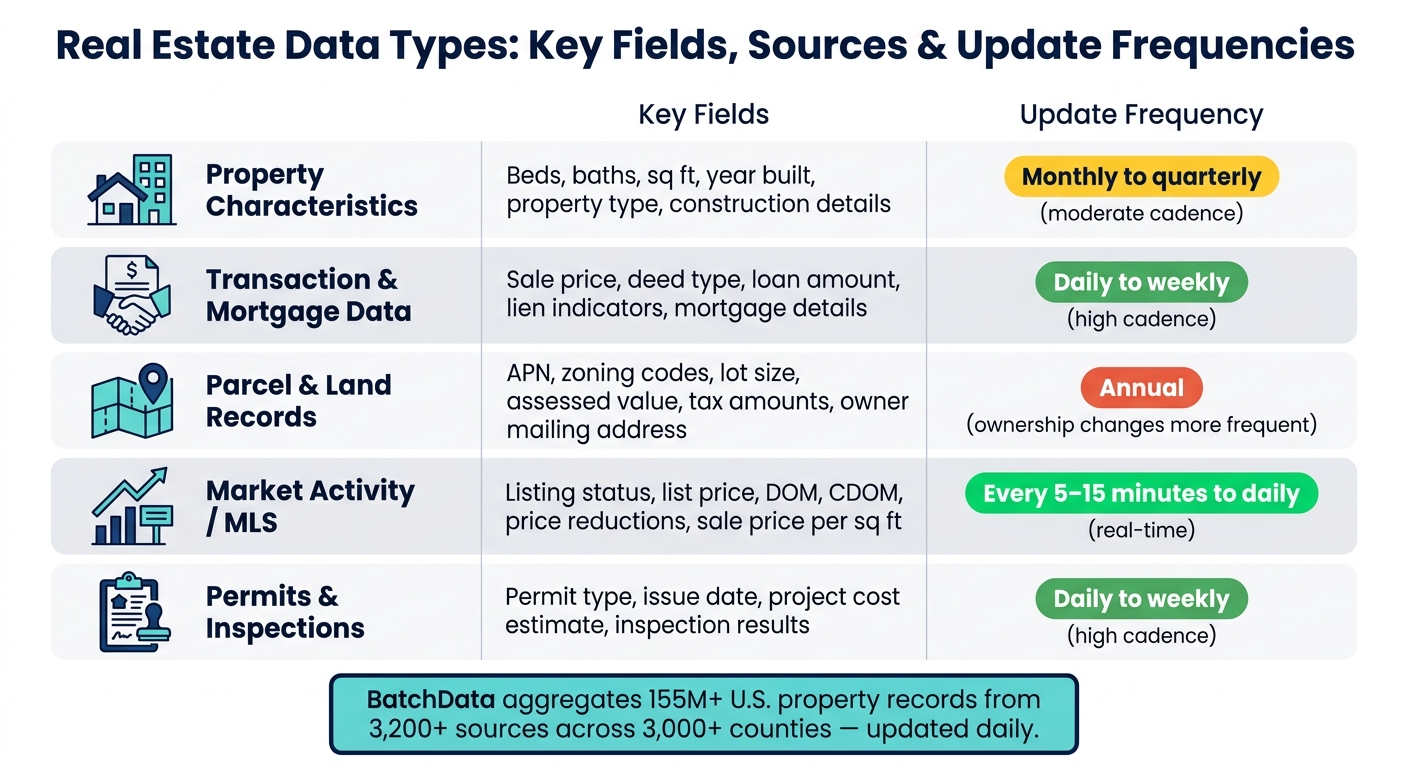 Real Estate Data Types: Key Fields, Sources & Update Frequencies