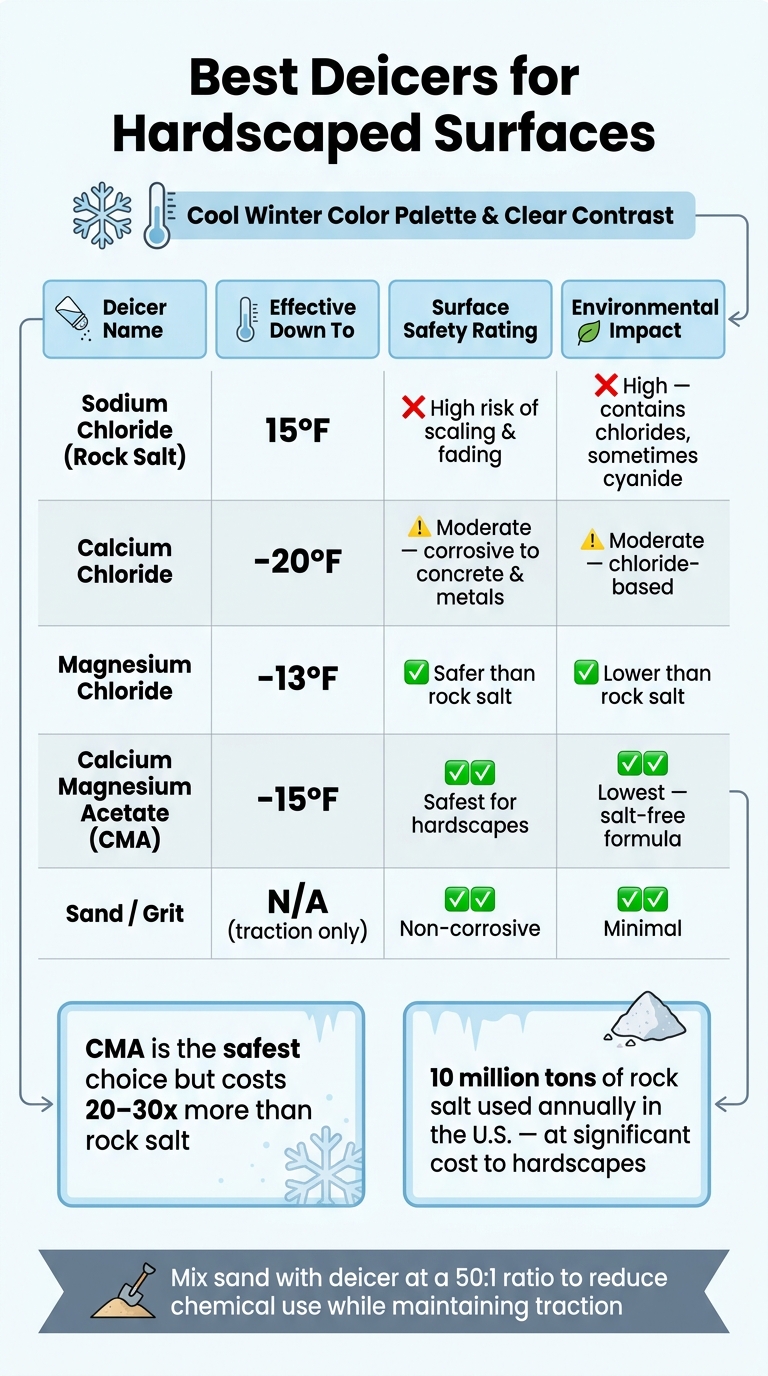 Best Deicers for Hardscaped Surfaces: Safety, Temperature & Environmental Impact