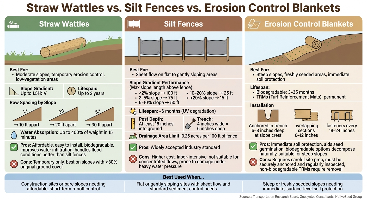 Straw Wattles vs. Silt Fences vs. Erosion Control Blankets: Which Is Right for Your Slope?