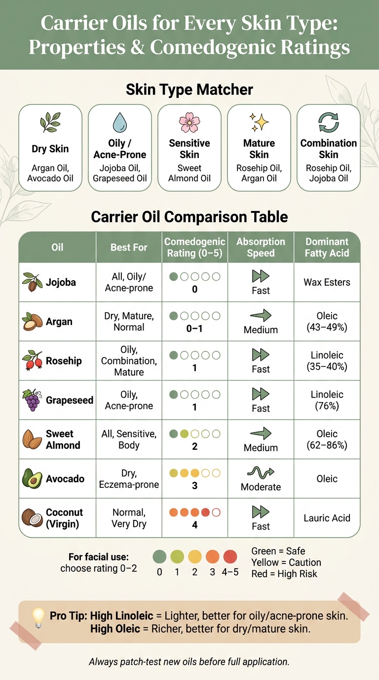 Carrier Oils for Every Skin Type: Properties & Comedogenic Ratings