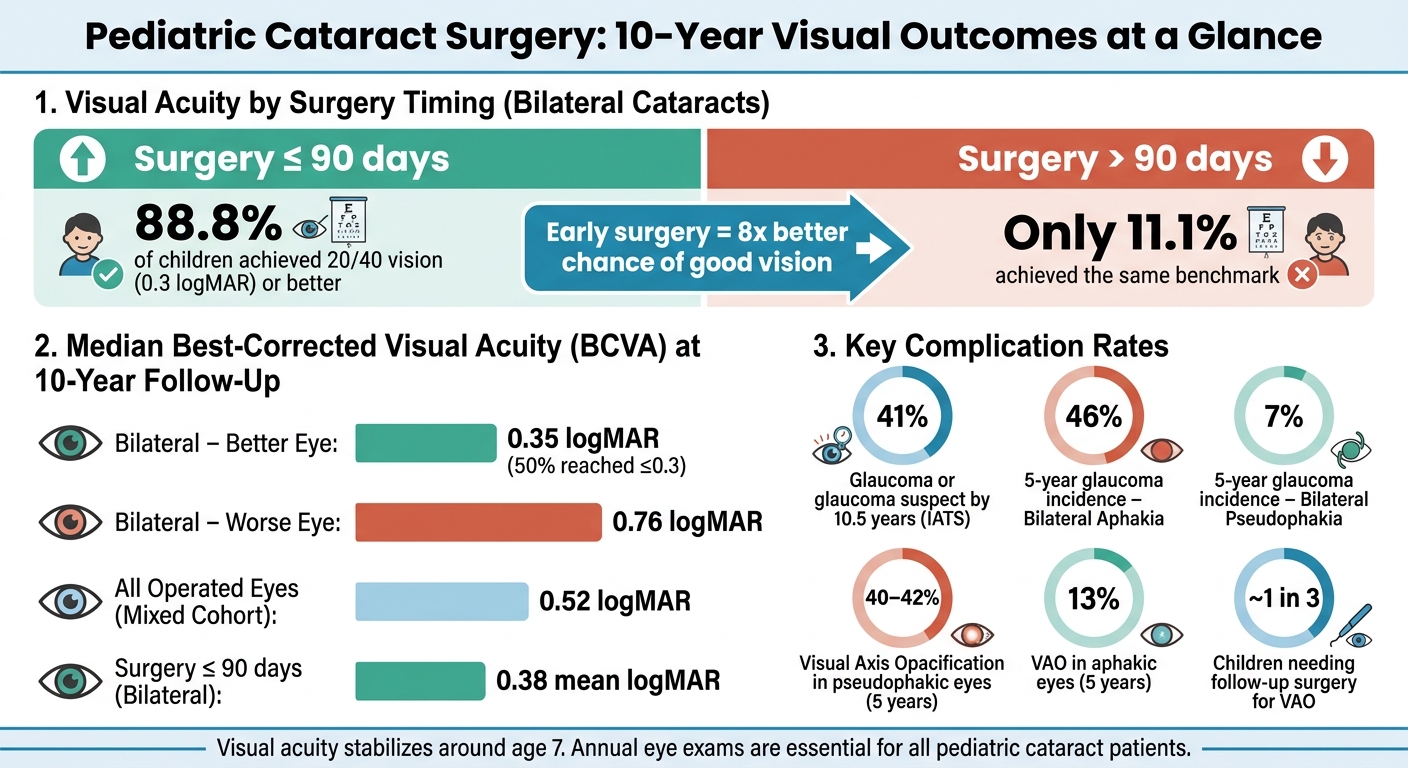Pediatric Cataract Surgery: 10-Year Outcomes by Timing & Lens Type