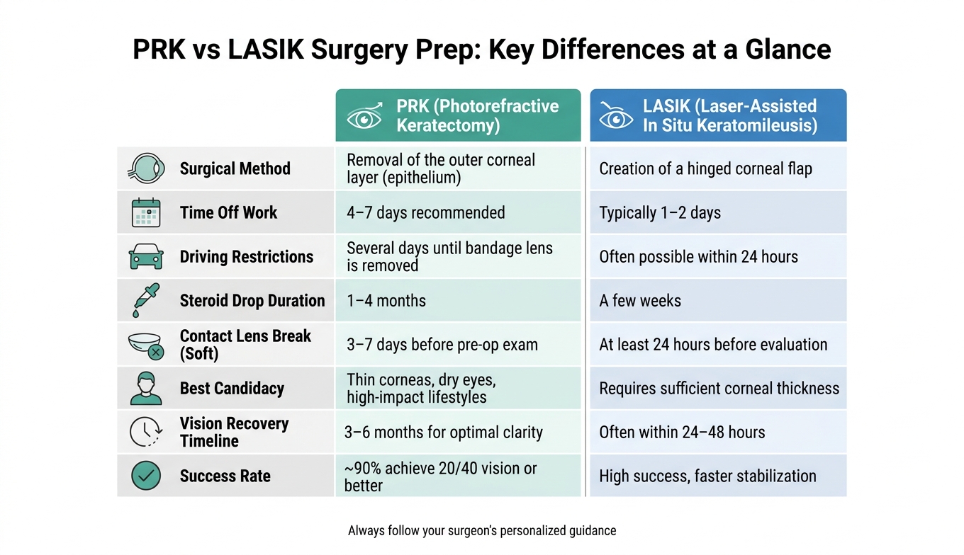 PRK vs LASIK Surgery Prep: Key Differences at a Glance