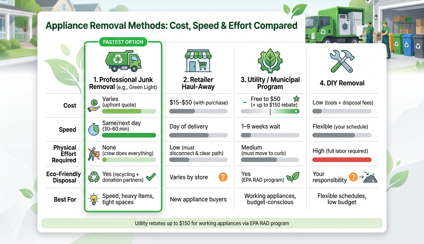 Appliance Removal Methods: Cost, Speed & Effort Compared