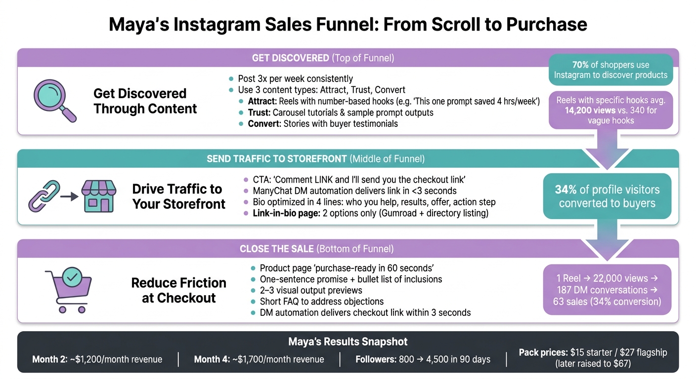 How to Sell AI Prompt Packs on Instagram: Maya's 3-Step Sales Funnel